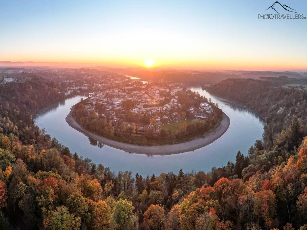 Vue de Wasserburg am Inn le soir depuis les airs