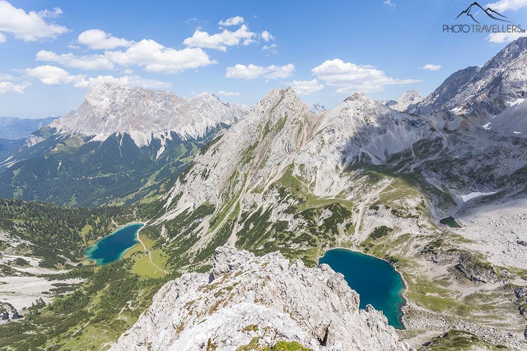 Vue du Drachenkopf sur le Seebensee et le Drachensee