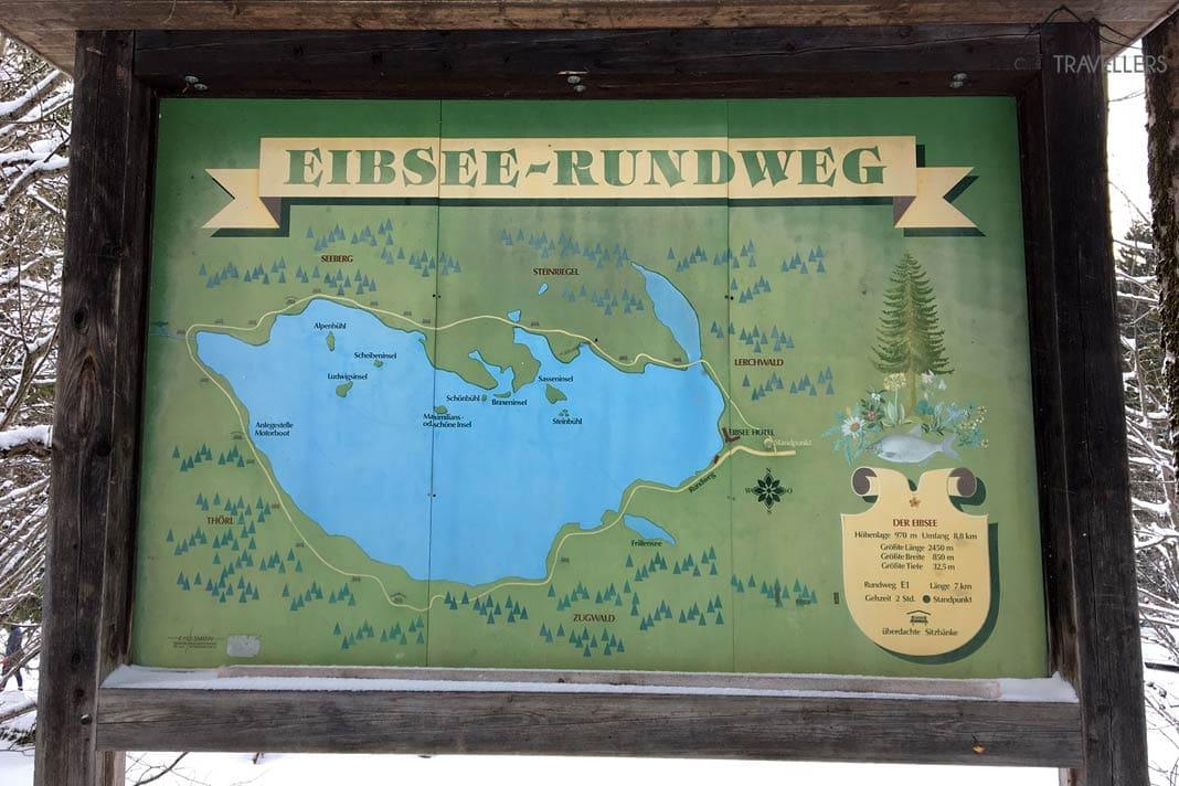 A placa do caminho circular do Eibsee
