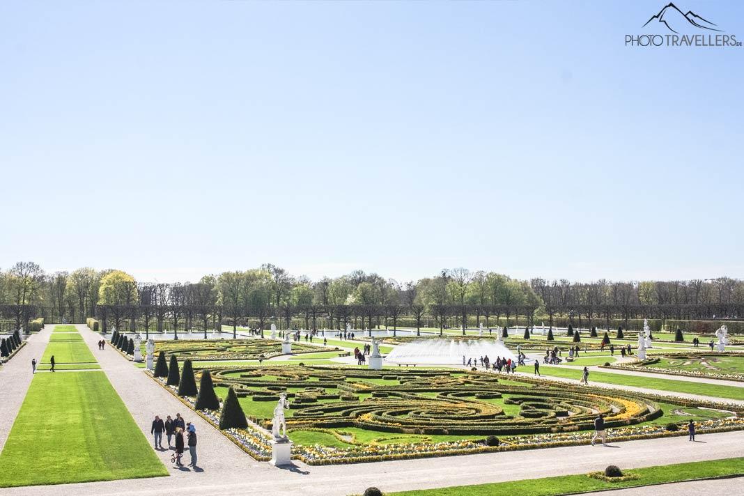 Vista do Grande Jardim nos Jardins de Herrenhausen em Hanover