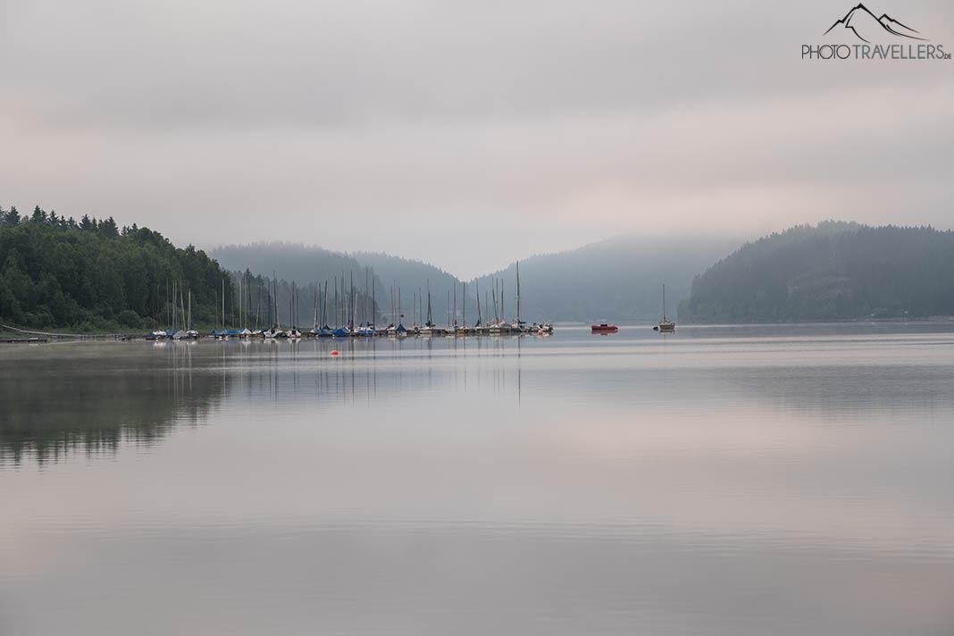 Vue sur le Schluchsee en Forêt-Noire par un matin gris