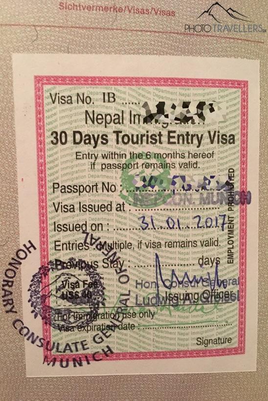 Um visto do Nepal no passaporte