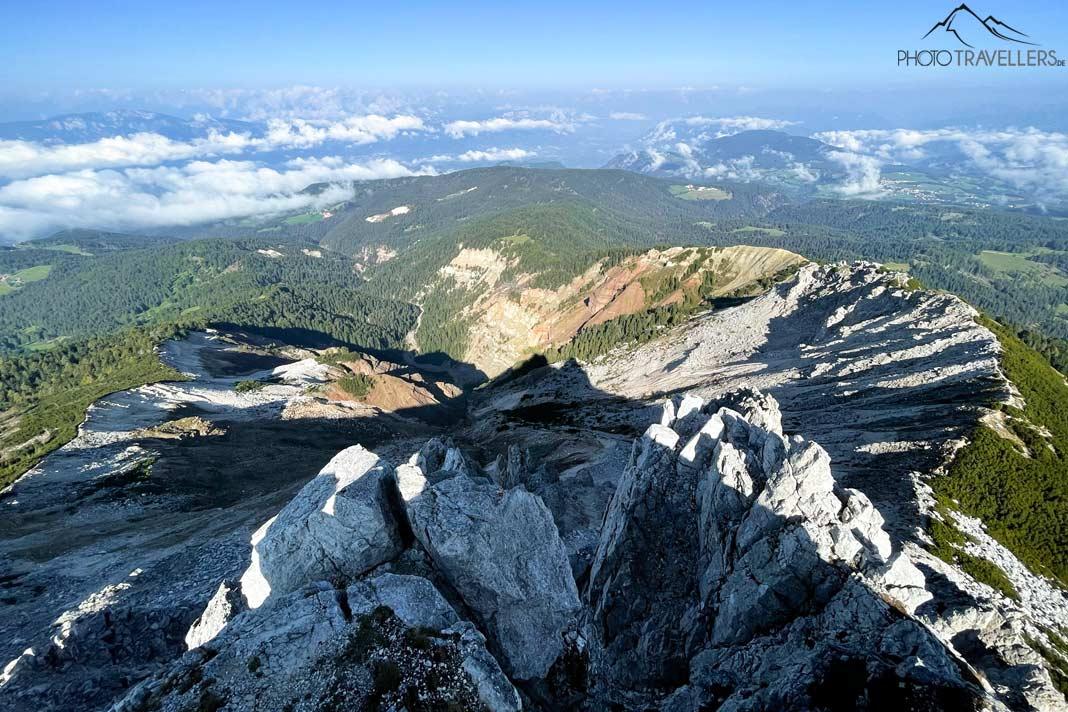 La vista desde el Weißhorn hacia el desfiladero de Bletterbach en Südtirol