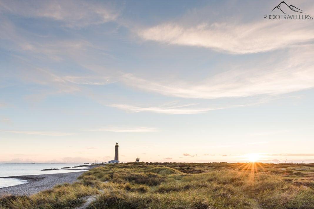 Le phare de Skagen à la lumière du soleil couchant