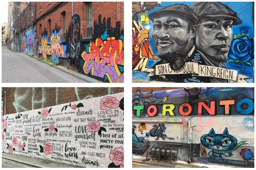 Quatro grafites na Alley Rush Lane em Toronto