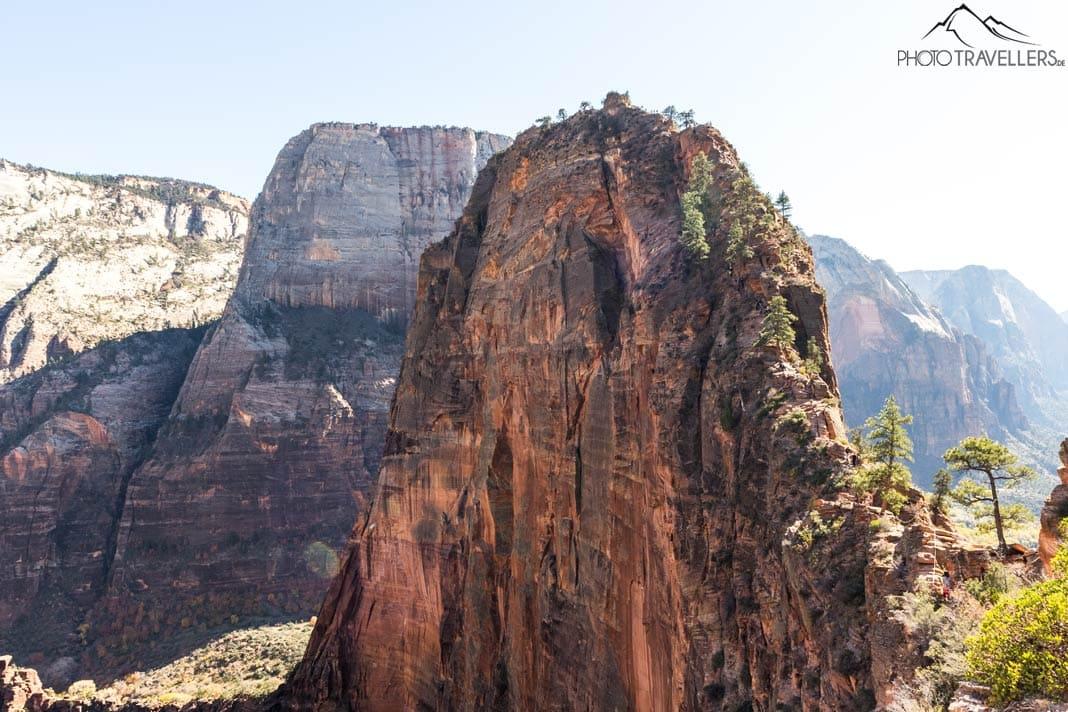 Vue sur les falaises abruptes d'Angels Landing
