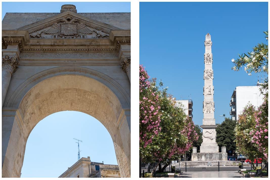 La Porta Napoli y el obelisco en Lecce