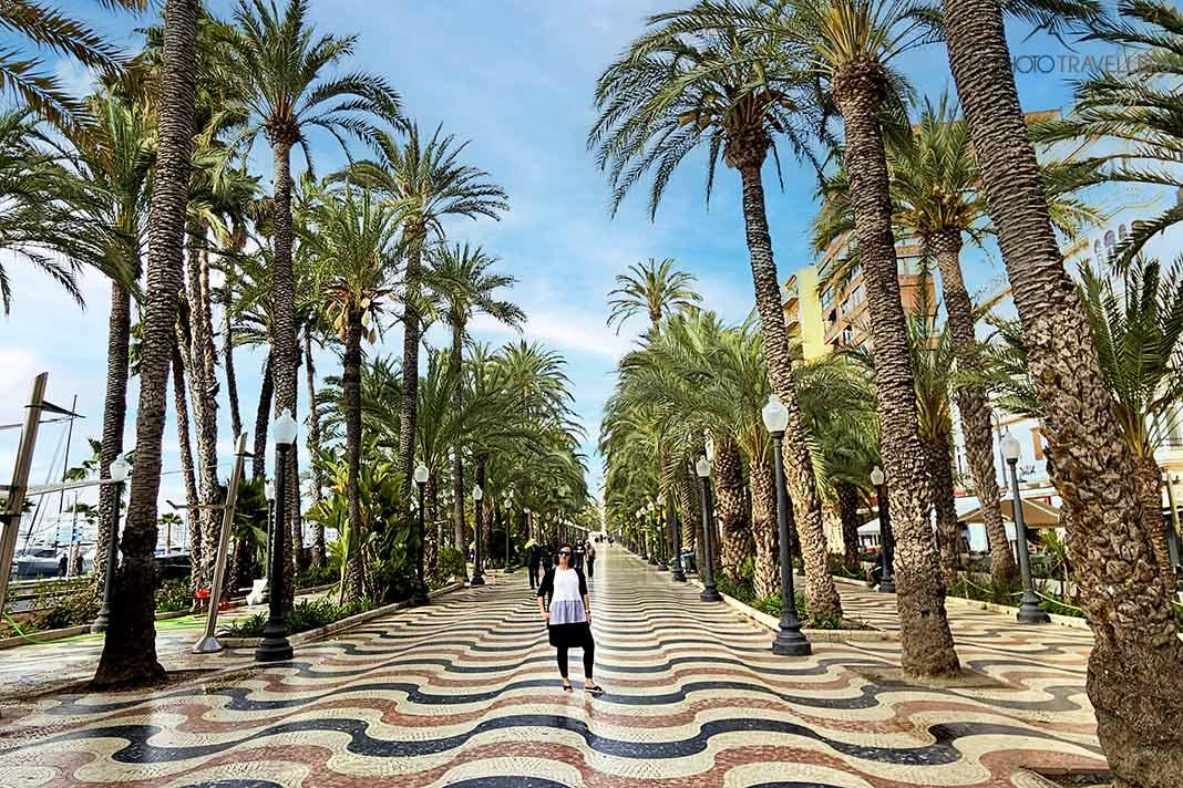 La promenade bordée de palmiers d'Alicante est ornée de millions de mosaïques