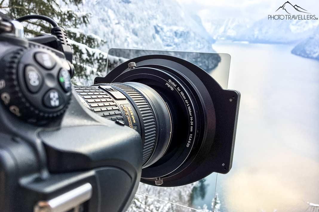 Un filtre de dégradé gris sur un Nikon D810 avec le Nikkor 14-24 mm au lac de Königsee en hiver