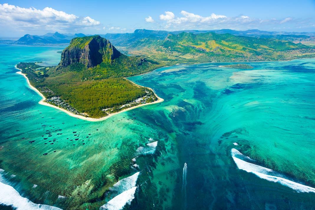Uma imagem aérea da ilha Maurício