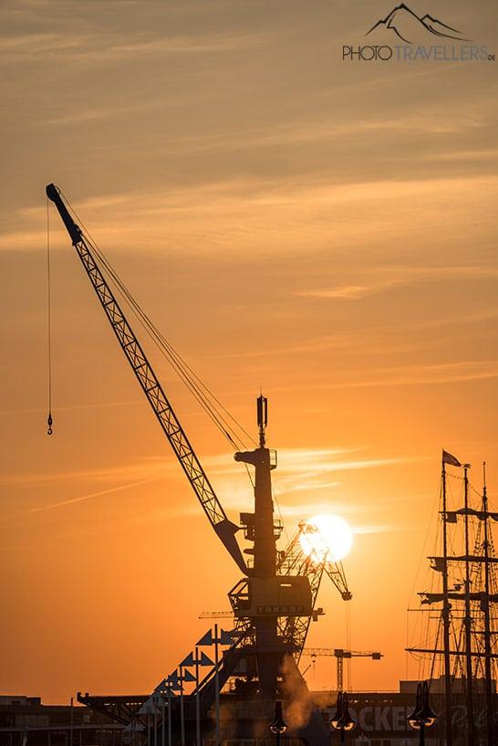 Grues de port à Rostock en contre-jour